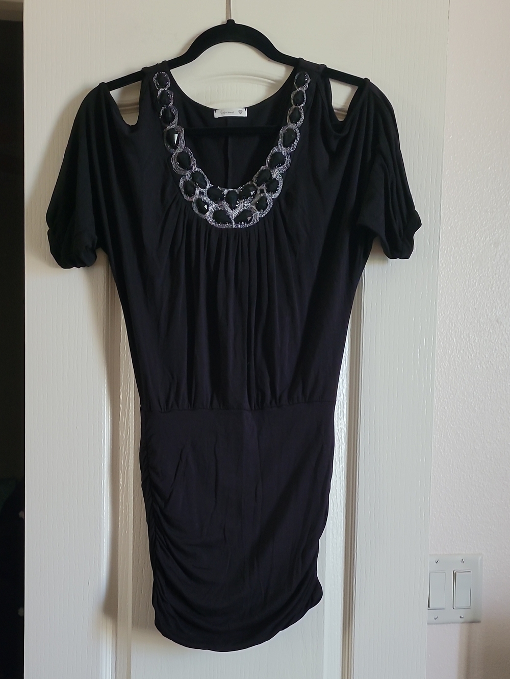 Soprano Black Mini Dress with Silver Embellished Neckline